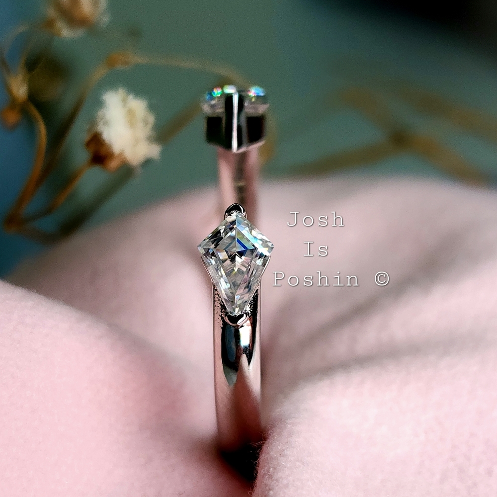 0.8ctw open band kite cut moissanite ring in sterling silver